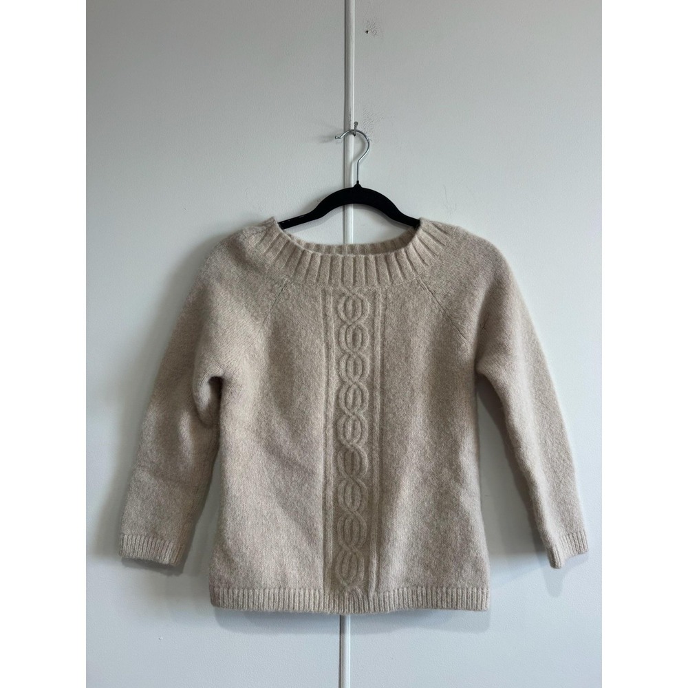 Halogen Sweater Womens L Beige Crewneck Cable Knit Raglan‎ Pullover 3/4 Sleeve